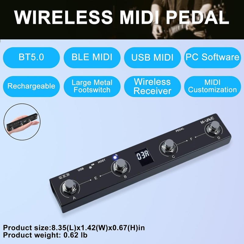 sbujuetc وحدة تحكم MIDI لاسلكية M-VAVE Chocolate Plus القابلة للبرمجة مع 4 أزرار محمولة وقابلة لإعادة الشحن - Image 3